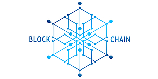 Blaue vernetzte Blockchain-Grafik auf weißem Hintergrund